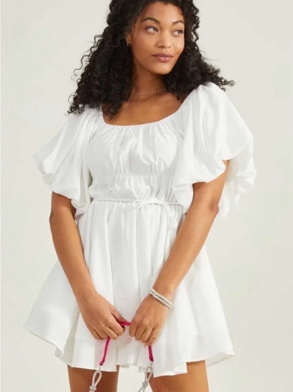 Altar’d State White Puff-Sleeve Mini Dress